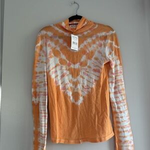 Free People We The Free Orange and Pink Tie Die Turtle Neck Long Sleeve Top